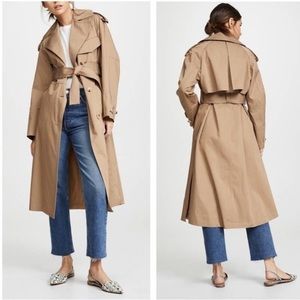 Vince Cotton Trench Coat Khaki Women's Small Brown Tan Midi Belted Excellent